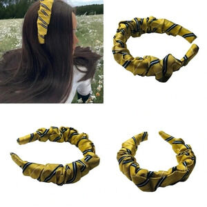 Yellow Striped Preppy Classic Crown Silk Handmade Headband Hair Accessory